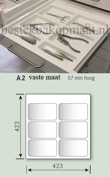 hoog 57 mm a2 vaste maat  medische lade indeling