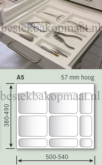 hoog 57 mm a5 medische lade indeling