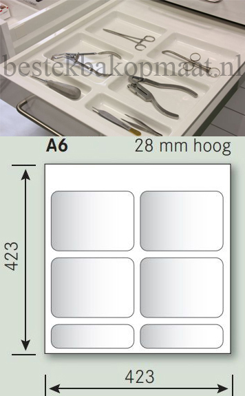 Hoog 28 mm vaste maat a6 medische lade indeling