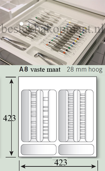 Hoog 28 mm vaste maat a8 medische lade indeling